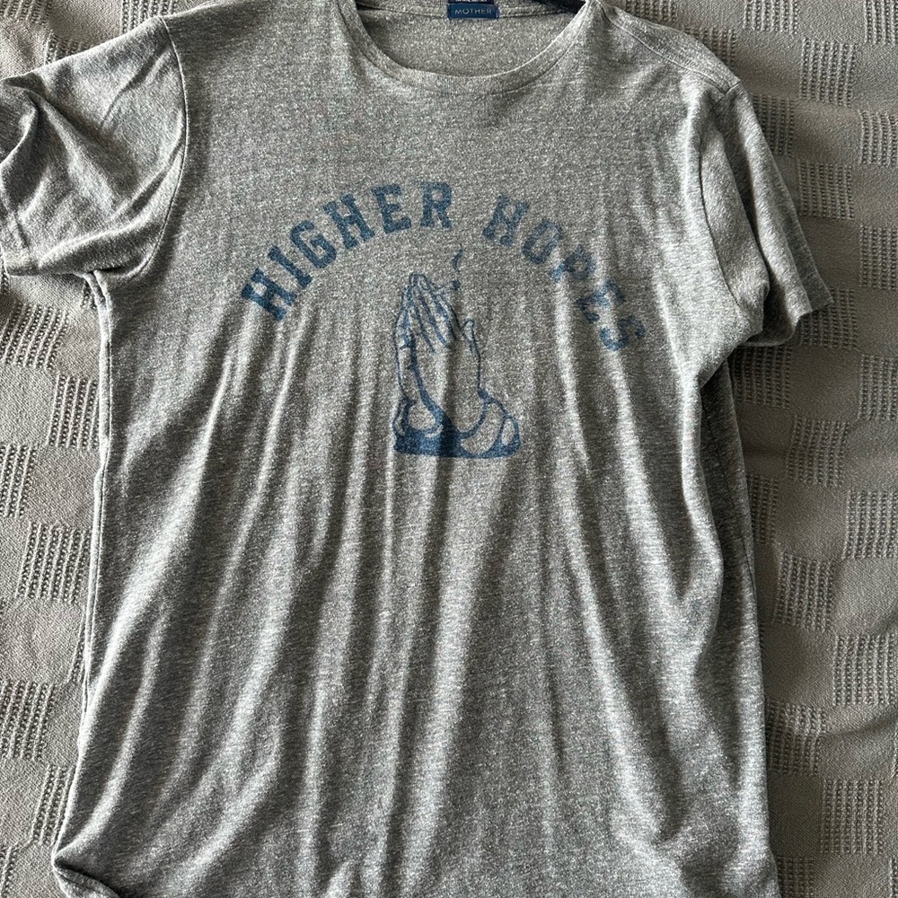 MOTHER Gray T-Shirt with Blue Graphic